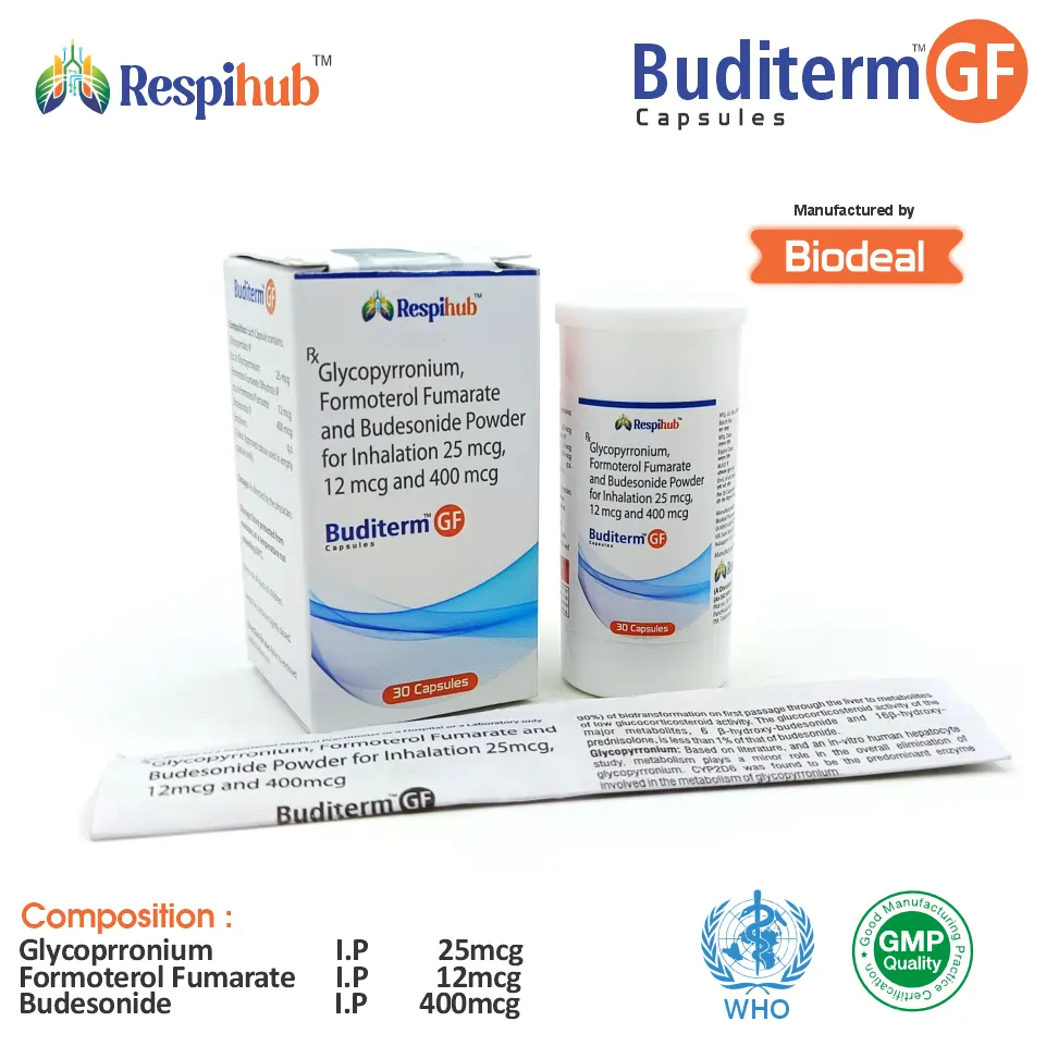 Glycopyrronium 25mcg + Formoterol 12mcg + Budesonide 400mcg at Best Price for PCD Pharma Franchise in Respiratory Care